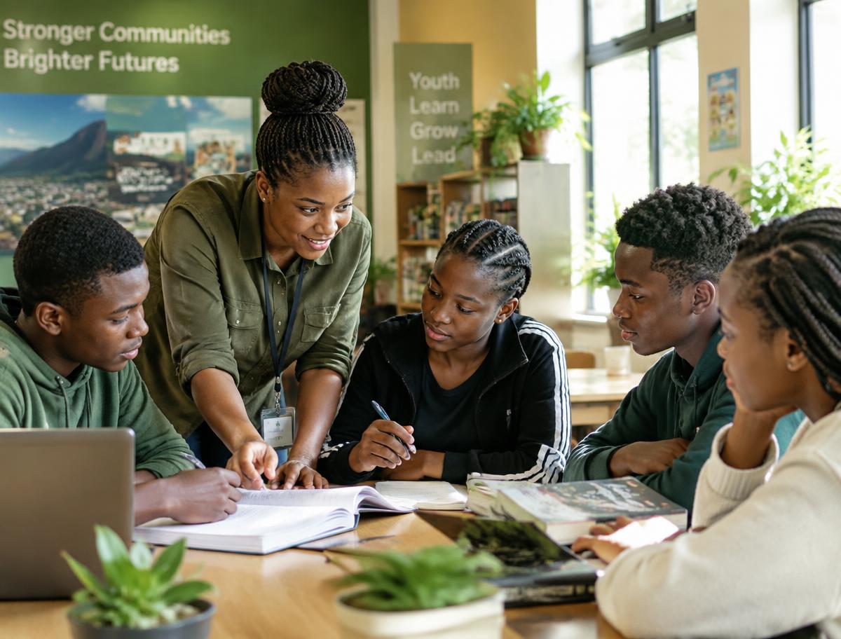 A mentor guiding young people through their studies